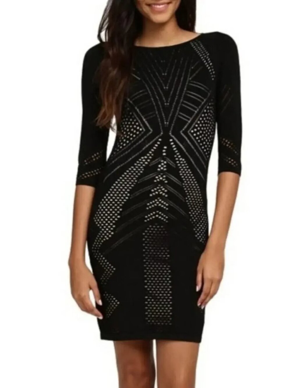Calvin Klein Black Open Knit Cut Out Bodycon Dress Size Medium